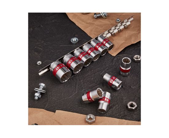 Набор торцевых головок REXANT 1/2, двенадцатигранные, CrV, 10 шт, 10-24 мм 12-8304 – изображение 7