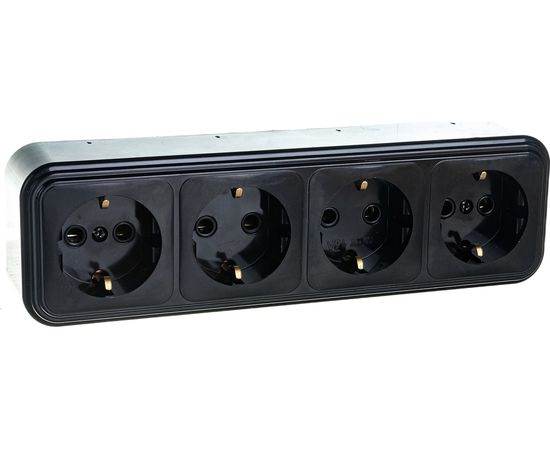 4-местная розетка STEKKER с заземлением PST16-60-20 RA 16-466-Ч, пластик АВС, 16А, IP20, черный 39704 