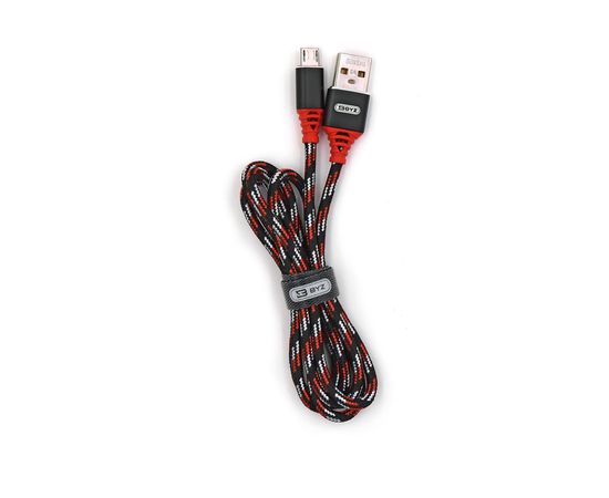 USB-кабель AM-microBM BYZ 1 метр, 2.4A, тканевый, черно-красный, 23750-BL-690mBKR 