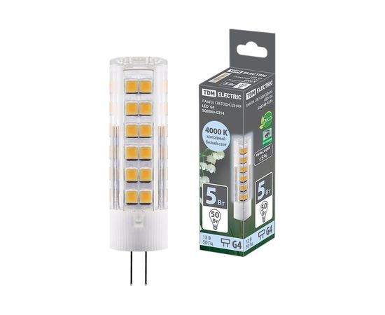 Светодиодная лампа TDM G4-5 Вт-AC/DC 12 В-4000 К, SMD, 16x57 мм SQ0340-0214 