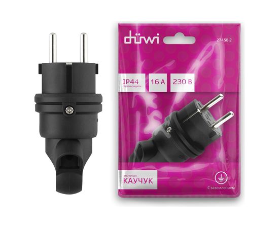Вилка duwi с заземлением 16A каучуковая 90град с кольцом IP44 черная 27458 2 – изображение 2