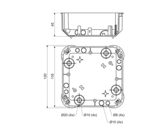 Распределительная коробка KOPOS для полых стен 116х116х45 мм KO 110/L_NA – изображение 2
