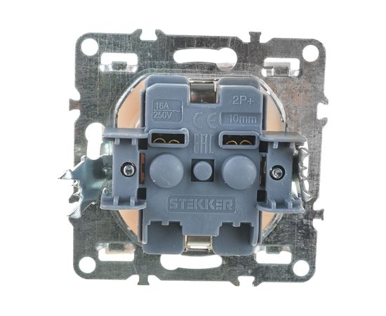 1-местная розетка STEKKER с заземлением, механизм, 250В, 16А, серия Эрна, слоновая кость PST16-9110-02 39328 – изображение 2