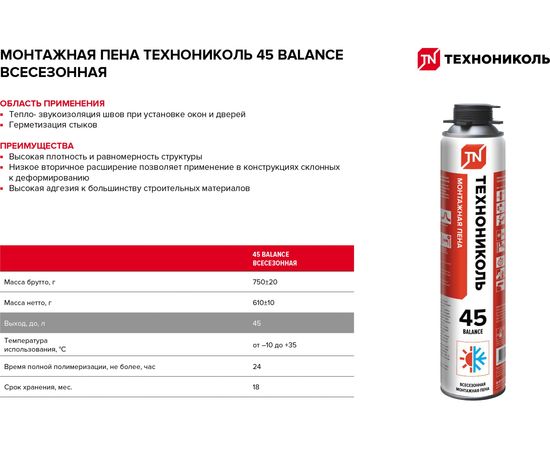 Монтажная профессиональная пена Технониколь 45 BALANCE всесезонная TN528372 – изображение 3