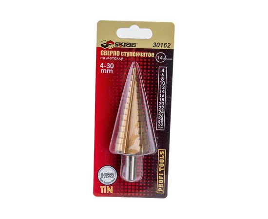 Сверло по металлу ступенчатое (4-30 мм; 14 ступеней; TiN) SKRAB 30162 – изображение 4