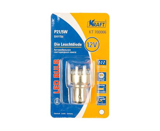 Светодиодная лампа KRAFT P21/5W BAY15d 12/24v White 12 LEDs KT 700066 