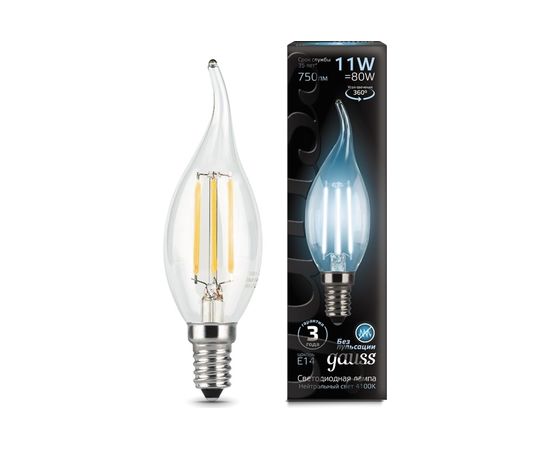 Лампа Gauss LED Filament Свеча на ветру E14 11W 750lm 4100K 104801211 
