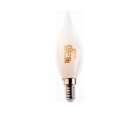 Лампа Gauss Filament, свеча на ветру, 9W, 590lm, 3000К, Е14, milky, LED, 1/10/50 104201109 