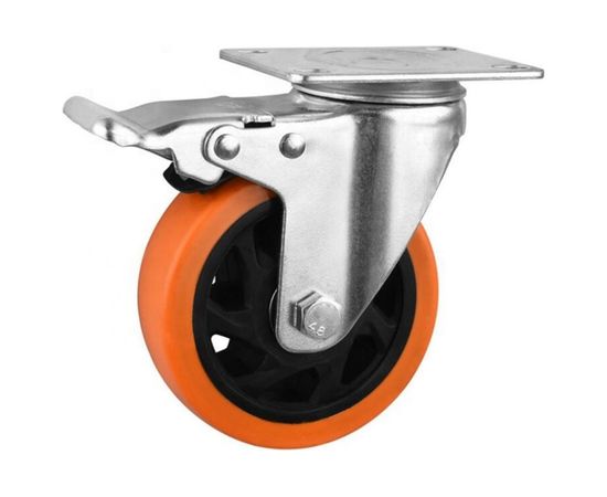 Колесо большегрузное полиуретановое поворотное с тормозом PVC Medium 100 мм MFK-TORG 4024100 PVC 