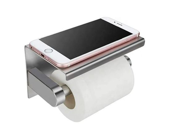 Держатель для туалетной бумаги mario с полочкой для телефона, хром, металл 80666 – изображение 2
