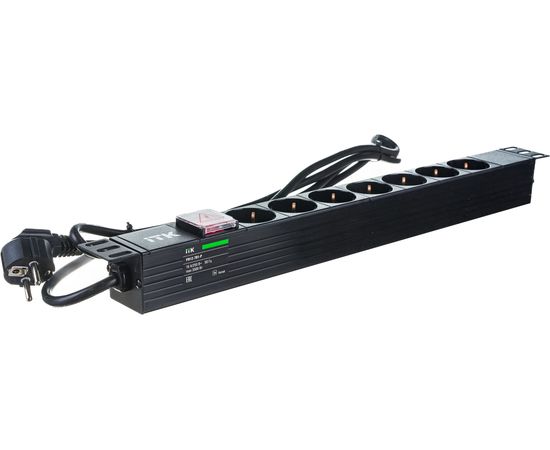 Блок розеток IEK ITK PDU 7 роз. нем.ст. с выкл 1U каб.2м вилка нем.ст ПВХ черный PH12-7D1-P – изображение 2