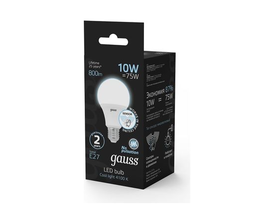 Лампа Gauss A60 10W 800lm 4100К E27 Сенсор LED 1/10/50 102502210-M – изображение 2