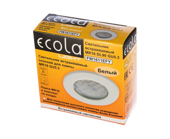 Встраиваемый светильник Ecola Light MR16 DL90 GU5.3 плоский Белый 30x80 /кd74/ FW1611EFY – изображение 3