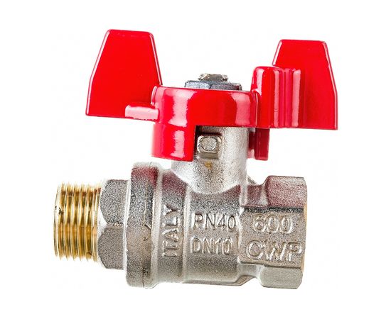 Шаровой кран RuB, 3/8" DN10 PN40, ВР-НР, серия MILANO (S.90), бабочка S90C26 