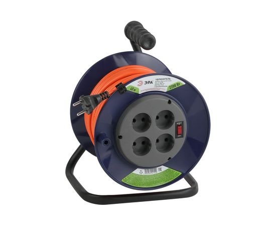 Силовой удлинитель ЭРА RPx4s2x1.0 40m на пластиковой катушке б/з 4 гнезда 40м ПВС 2х1 Б0043051 