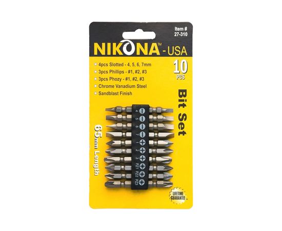 Набор двусторонних бит с шестигранным хвостовиком (10 шт; 65 мм) NIKONA 27-310 