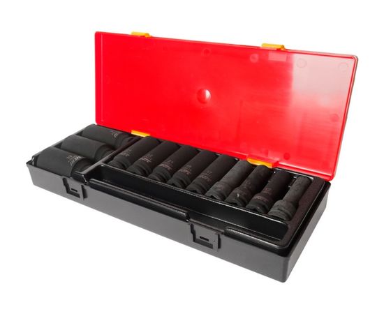 Набор ударных глубоких шестигранных торцевых головок 1/2" 10-32мм в кейсе 12шт JTC-K4121 