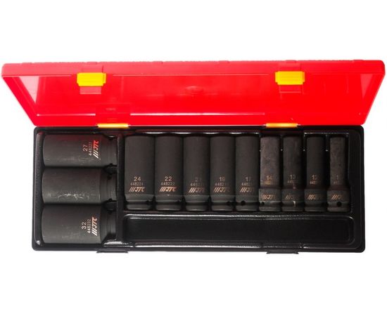 Набор ударных глубоких шестигранных торцевых головок 1/2" 10-32мм в кейсе 12шт JTC-K4121 – изображение 2