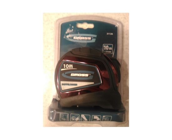 Рулетка Doppelhaken 10мx25мм, двухсторонний зацеп, нейлон, двуст.шкала GROSS 31126 – изображение 4