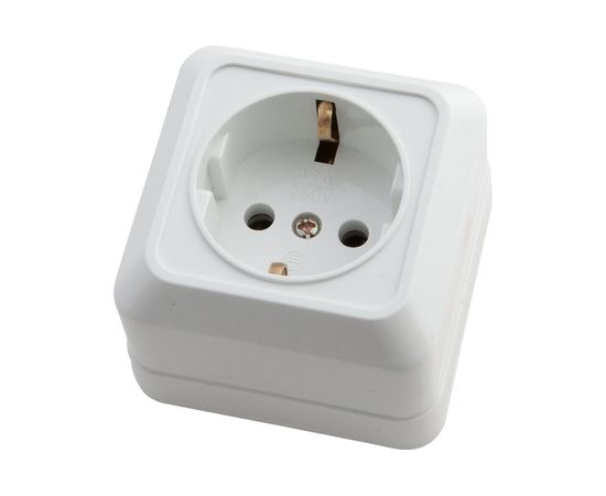 Одноместная розетка АБК-СИЛА с заземляющим контактом 16А 220В керамика "АЛЬТАИР" белая 5400305 