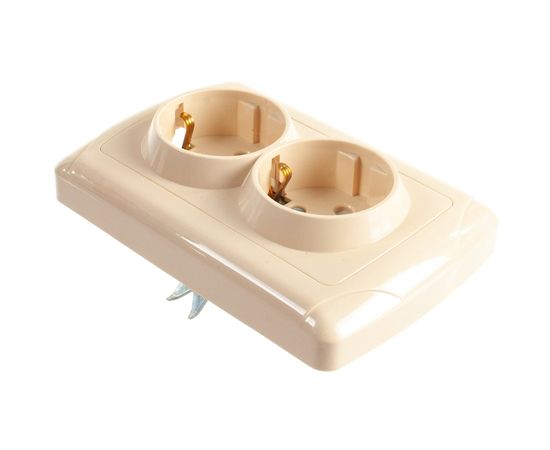 Двойная розетка с защитными шторками, слоновая кость 2П+З 16А 250В TDM Онега SQ1805-0042 