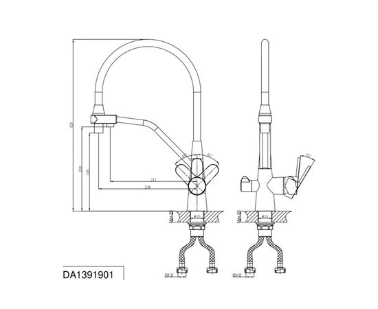 Смеситель для кухни D&K с подключением к фильтру гибкий излив хром DA1391901 – изображение 2