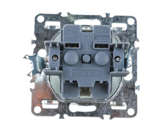 1-местная розетка STEKKER с заземлением, механизм, 250В, 16А, серия Эрна, белый PST16-9110-01 39317 – изображение 2