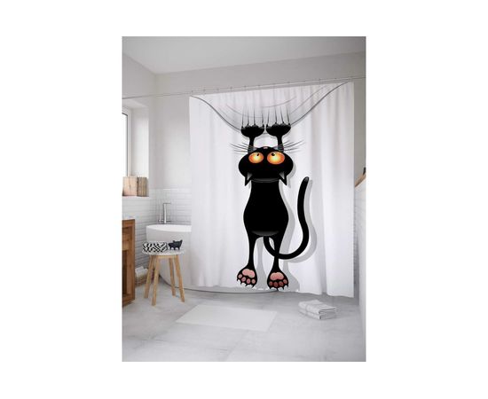 Штора (занавеска) для ванной JoyArty ""Кот-шкодник"" из сатена, 180х200 см с крючками, sc_18507 – изображение 2