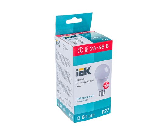Лампа IEK LED A60 шар 8Вт 24-48В 4000К E27 LLE-A60-08-24-48-40-E27 – изображение 2