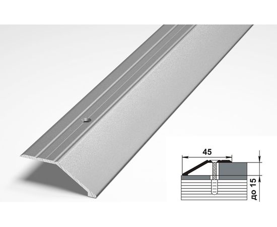 Порог разноуровневый алюминиевый ЛУКА (45 мм, 0,9 м, порошковое покрытие, Серебро) УТ000007599 – изображение 2