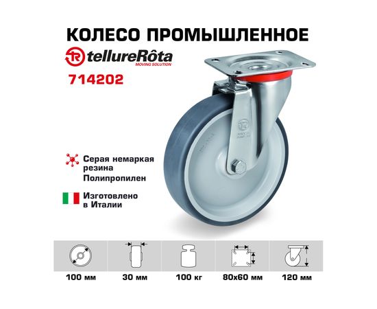 Колесо с вращающейся опорой и пластиной крепления (100 мм; 100 кг) Tellure Rota 714202 – изображение 2