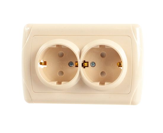 Двойная розетка с защитными шторками, слоновая кость 2П+З 16А 250В TDM Онега SQ1805-0042 – изображение 2