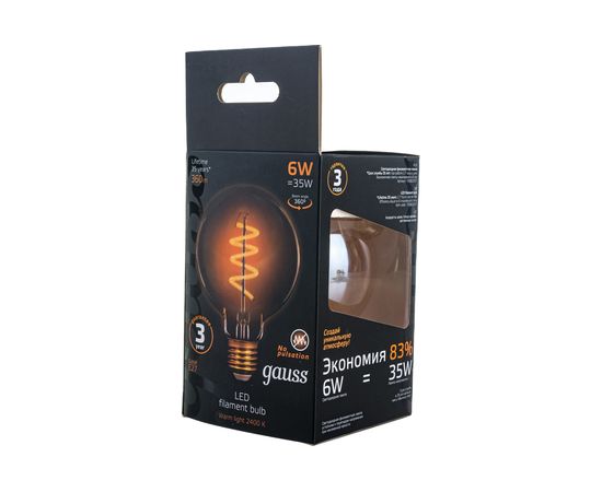 Лампа Gauss LED Filament G95 Flexible E27 6W Golden 360lm 2400К 105802007 – изображение 3