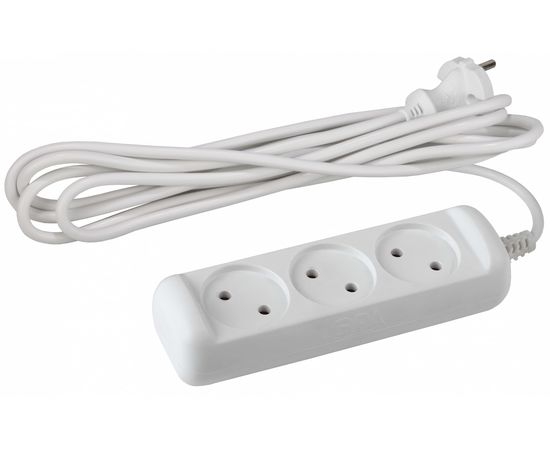 Удлинитель ЭРА U-3-3m Россия без зазeмления, 2х1мм2, 10А, ПВС, 3гн, 3м Б0028355 