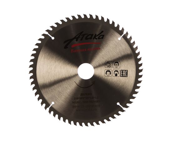Диск пильный по дереву (210х30 мм; 60T; б/рез тон.) АТАКА 8078780 