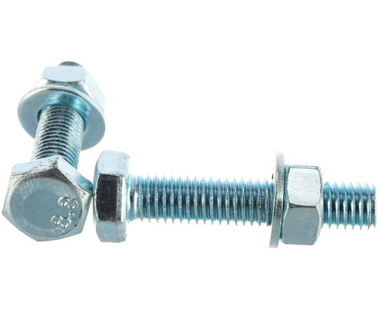 Болт Tech-Krep DIN933 с шестигранной головкой, оцинкованный М8х40 + гайка + шайба 4 шт - пакет 112723 