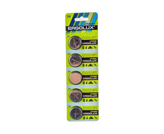 Литиевая батарейка Ergolux CR2032-BP5 CR2032, BL-5, 3V 12051 