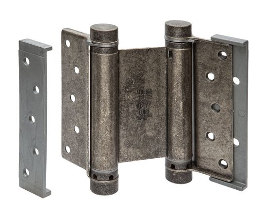 Барная пружинная петля двойного действия ALDEGHI LUIGI SPA 125х48х42 мм, цвет: античное серебро, к-т: 2 шт + ключ с декоративными шурупами 101FA125B 