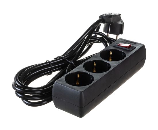 Сетевой фильтр ExeGate SP-3-3B 3 евро с заземлением 3м защита от перегрузки выключатель с подсветкой черный 221179 – изображение 2