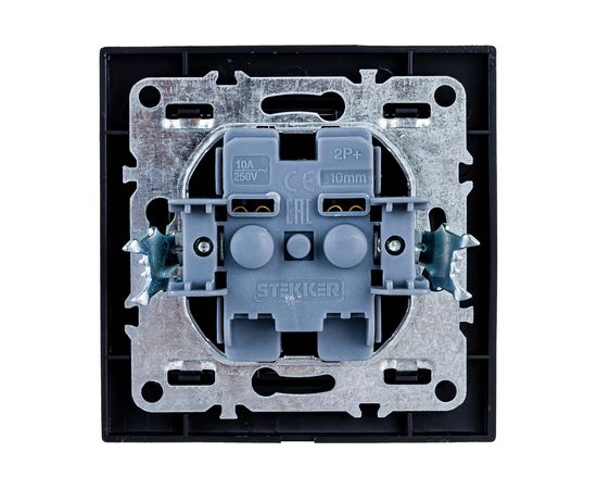 1-местная розетка STEKKER без заземления, PST10-9009-03, 10А, серия Эрна, черный 39477 – изображение 2