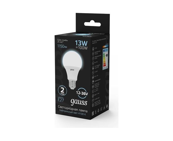 Лампа Gauss A60 AC12-36V 13W 1150lm 4100K E27 LED 1/10/100 202502213 – изображение 4