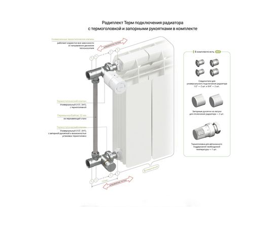 Радиплект GIBAX ТЕРМ для подключения радиатора с автоматическим поддержанием t-воздуха, 1/2""-3/4"" G0060 – изображение 5