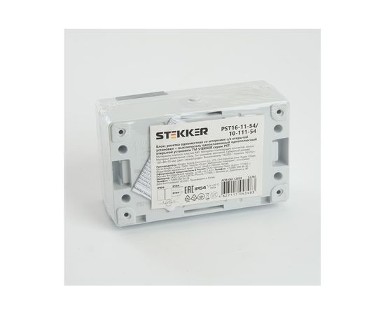 Блок STEKKER: розетка одноместная с заземляющим контактом открытой установки, двухклавишный выключатель 250В, 16А 32761 – изображение 6