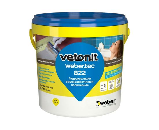 Готовая гидроизоляционная мастика Vetonit weber. tec 822 ведро, 1.2 кг, розовая 1021459 