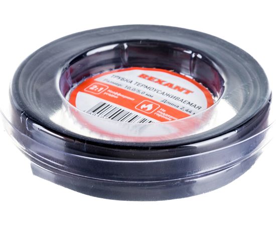 Термоусаживаемая трубка REXANT 10,0/5,0 мм черная, ролик 2,44 м 29-0056 