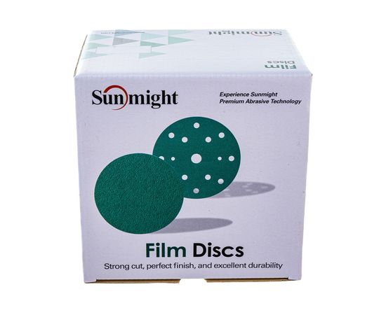 Шлифовальный круг FILM L312T (100 шт, 150 мм, на липучке, 15 отверстий, зелёный, Р320) SUNMIGHT 53014 