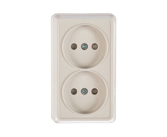 2местная розетка IEK РСш22-2-ОБ без заземляющего контакта, с защитной шторкой, 10А, открытая установка, Октава, белый ERO23-K01-10-DC 