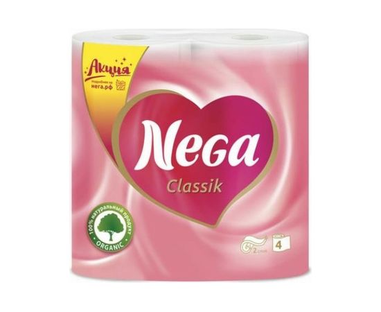 Туалетная бытовая бумага NEGA спайка 4 шт., 2-х слойная Classic белая 125310 