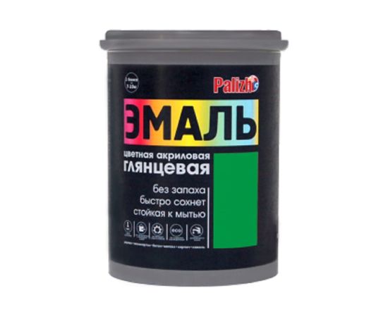 Акриловая эмаль PALIZH глянцевая 606 зеленая 1кг 1/6 11605618 
