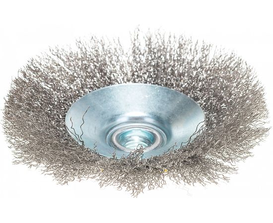 Щетка Тарелка (125 мм; М14; витая нержавеющая проволока 0.3 мм) для УШМ DENZEL 746163 – изображение 2